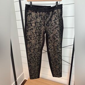 White House Black Market Black and Gold Floral Pants
